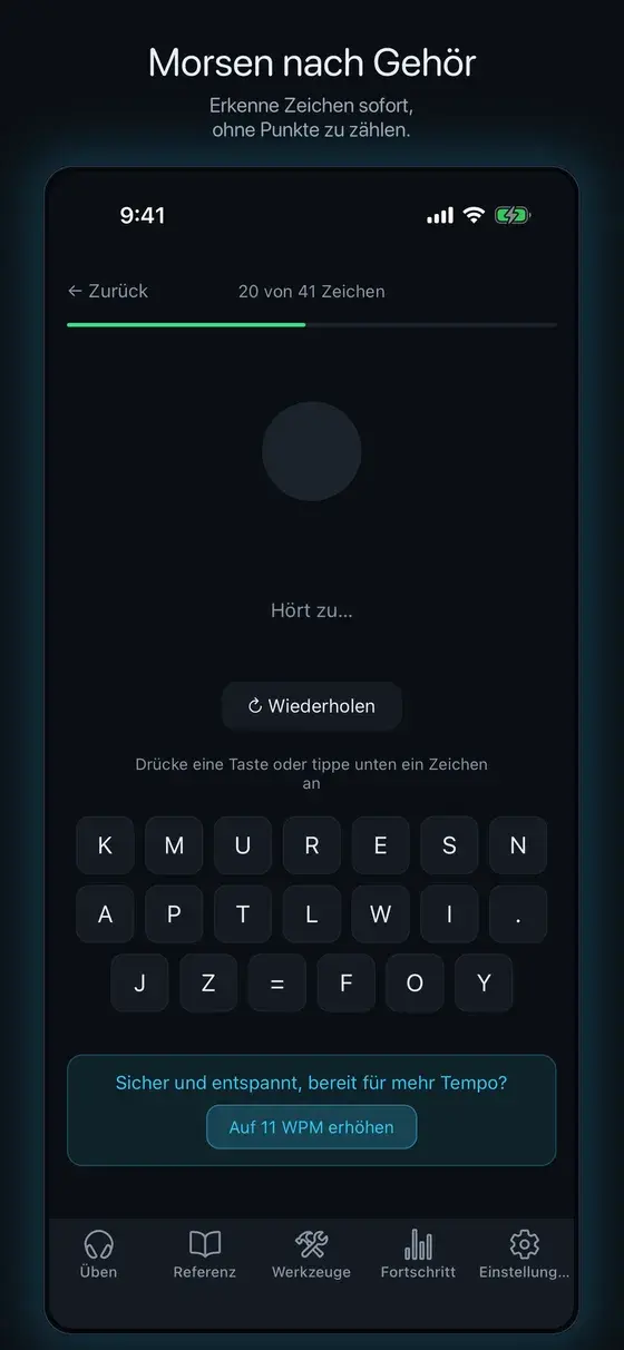 Trainingsansicht der Cadenza-App